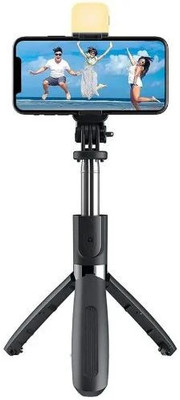 SHAH ENTERPRISES R1S Bluetooth Selfie Stick with Remote and LED Selfie Light Flash(Black)