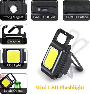 Point Zero Mini COB LED Flashlight Bright Mini Keychain Light LED Front Rear Light Torch(Black, 6 cm, Rechargeable)