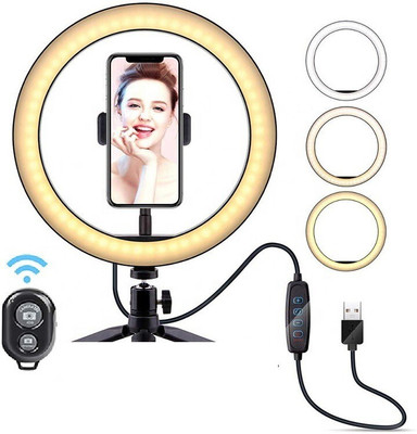 Planetoid 26cm Dimmable LED Studio Camera Ring Light with Wireless Bluetooth Remote Ring Flash(Black, White)