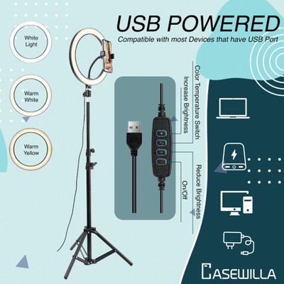 Casewilla 10 inch LED Selfie Ring Light with Tripod Stand 7 Ft | 3 mode Ring Flash(White, Black)