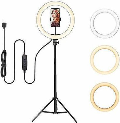 FIXTSON 10'' Professional big LED Light With 6 Feet Tripod Stand | 3 color modes Ring Flash(Phone Holder For Youtube Tik Tok Video Live Photo Studio Make Up Tripod(black)