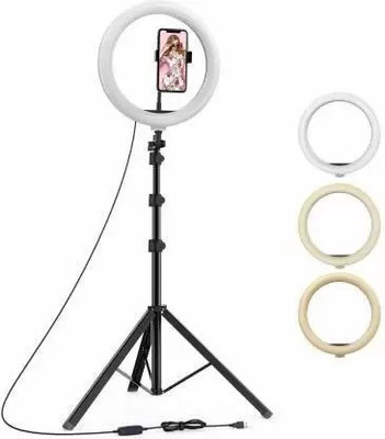 luzzo LED Ring Light with Tripod Stand & Mini Tripod for YouTube, Photo-Shoot Ring Flash(Black, White)