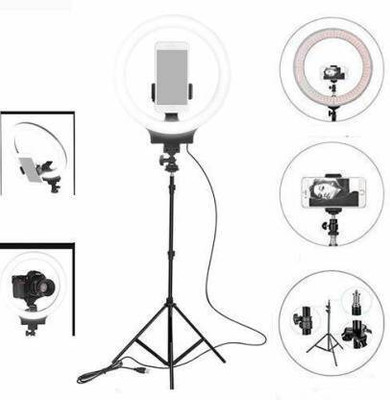 FIXTSON 10inch LED Ring Light With 7 Feet Stand &3Modes Of Colour For Video Shooting Ring Flash(Black)