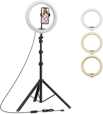 FIXTSON 10 Inches Big LED Ring Light with Long Tripod Stand Combo for Tiktok Instagram Ring Flash(White)