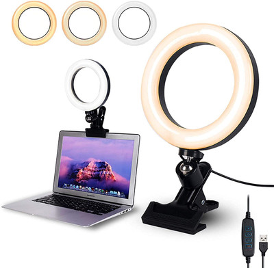 IMAGINEA Video Conference Lighting Kits, 6” LED Selfie Ring Light with Clip on Laptop Ring Flash(Black)