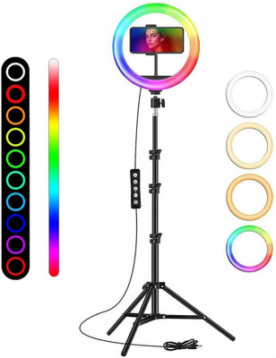 Casewilla RGB 10" Inch Ring Light with Adjustable 7ft Tripod Stand and Phone Holder Ring Flash(Multicolor) deal from flipkart
