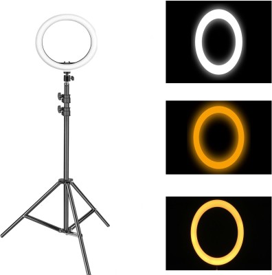 Deeshora 2.1m stand with 10 inch flash light for vlogging,photo-shoot,youtube,Mobile Ring Flash(White)