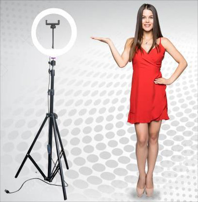 Treadmill Big LED Ring stand studio light with 7ft tripod for Mobile reels and video Ring Flash(Black)