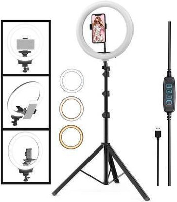 FIXTSON Camera 7Ft stand with light holder for Making video and reels & Photo Ring Flash(Black&White)