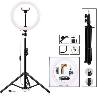 Techno 30cm Big Size Ring Light with 7 Feet Metal Tripod Stand with 3 Color mode Ring Flash(White, Black)