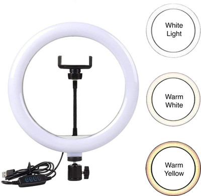 Flipkart SmartBuy 10 inch LED Selfie Ring Light with Mobile Holder for Photo, Video| 3 mode Ring Flash(White, Black)
