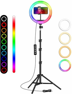 Webilla RGB 10" Inch Ring Light with Adjustable 7ft Tripod Stand and Phone Holder Ring Flash(Multicolor)