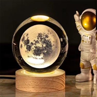 SHOPOGENIX 3D Moon Crystal Ball Night lamp, Celestial Ball, Cute Lamps Aesthetic-L182 Night Lamp(6 cm, Yellow)