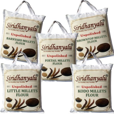 siridhanyalu Organic Millet Flour Kodo Little Foxtail Browntop Barnyard Millets Atta (Powder)(3 kg, Pack of 5)