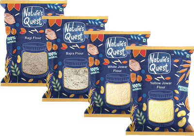 Nature’s Quest Millet Flour Combo Pack of 4-3600G|White Jowar,Yellow Jowar,Bajra,Ragi|(0.9 kg, Pack of 4)