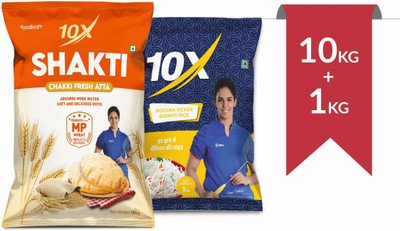10x SHAKTI CHAKKI FRESH ATTA 10KG + ROZANA GOLD BASMATI RICE 1KG(11 kg ...
