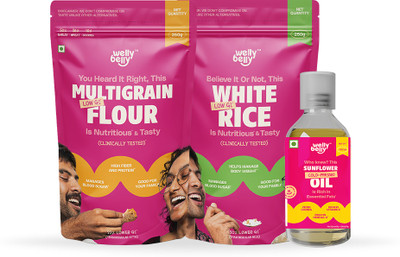 WellyBelly BALANCED DIET BUNDLE Combo(Cold Pressed Mustard Oil (100ml)
Low GI White Rice (250gm)
Multigrain Flour (250gm))