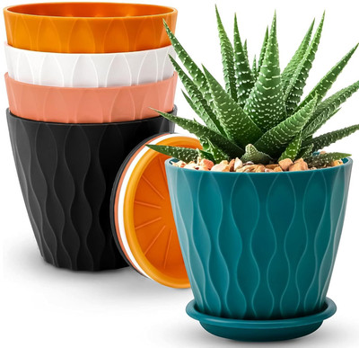 PSA 6.3 Inch Flower Pots for Home Decoration, Indoor Plant Pots Plastic Vase(5.4 inch, Multicolor)