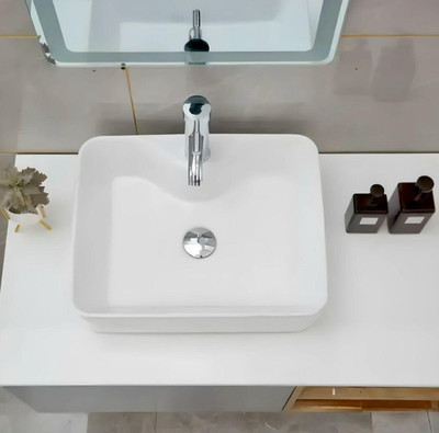 Dev Ceramic Countertop Wash Basin Side Handle Flush Tank(White 5 L)