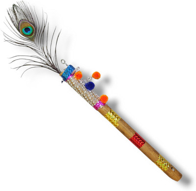 Vrindmart Bnasuri for music class single tone with peacock feather 30cm (pack of 1) Wooden Flute(30 cm)