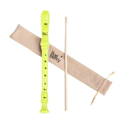 BLUEBERRY R-51 Neon Green, 8-hole C-key German-Style Recorder Flute With Cleaning Rod Plastic Flute(32.5 cm)