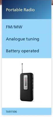PHILIPS R1506 Portable Radio with FM/MW FM Radio(Black)