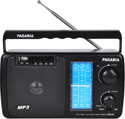 PAGARIA All NEW CRETA FM/ AM / SW Rechargeable Radio with Bluetooth USB/TF, REMOTE FM Radio(Black)