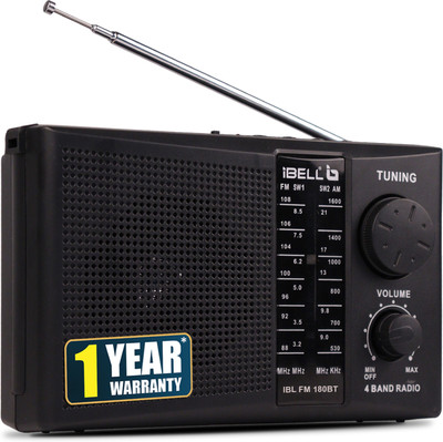 iBELL 180BT Bluetooth,Dynamic Speaker, USB-SD-MP3 Player, 4-Band Portable Rechargeable FM Radio(Black)