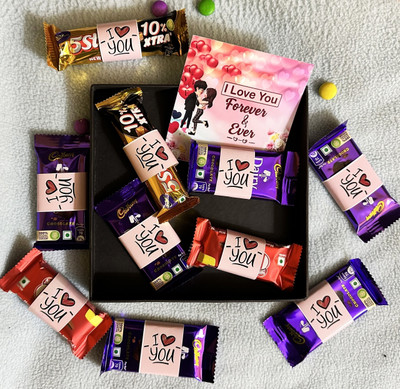 OddClick Unique Love You Forever gift Chocolate Gifts Box Combo Pack Combo(6 Dairy Milk Chocolate, 2 Five Star Chocolate, 2 Kit Kat Chocolate ( All I Love You Wrapped), 1 Love You Forever and Ever Wishes Card)