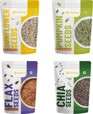CARNIVAL Premium Seeds 400g Chia Seeds, Pumpkin Seeds, Roasted Flax Seeds, Sunflower Seeds(100 g, Pack of 4)