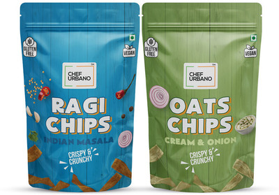 Chef Urbano Healthy Chips Oats Cream & Onion and Ragi Indian Masala combo 85 gm Pack of 2 Combo(Oats Cream & Onion and Ragi Indian Masala combo 85g)