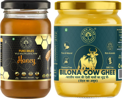 Puro Miles Nutritious Immunity Combo| Hand made and home made A2 Cow Ghee 500ml|Wild Forest Multi Floral Raw Honey 500gm Combo(2)