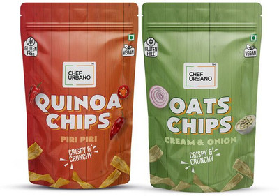 Chef Urbano Healthy Chips Quinoa Piri Piri Chips and Oats Cream& Onion combo 85 gm Pack of 2 Combo(Quinoa Piri Piri Chips and Oats Cream& Onion combo 85g)