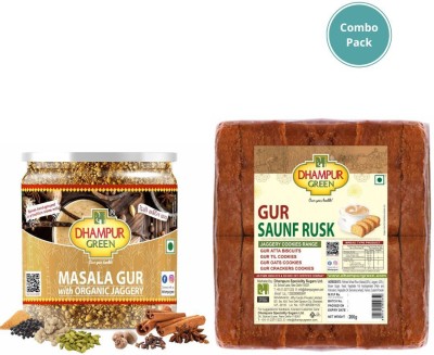 Dhampur Green Gur Masala Chai with Org Jaggery 250g & Gur Saunf Rusk 200g Combo,Tea Combo pack Combo(2)