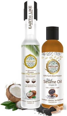 Earth Like Extra Virgin Coconut Oil 250ML | Wood Pressed Black Sesame Oil 100ML| PET Bottle Combo(350 ML)