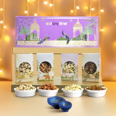 Eat Anytime Diwali Gift Box |Cashew100g,Almonds-100g,Raisin-100g,Pista-100g,Pair of Diyas Combo(5)