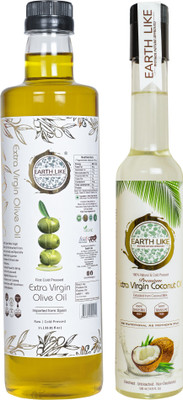 Earth Like Extra Virgin Olive Oil 1 Liter & Extra Virgin Coconut Oil 500 ml Combo(Pack of 2)