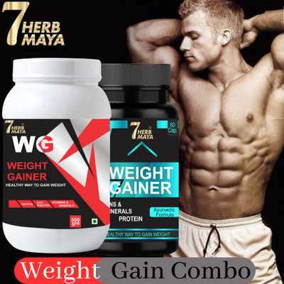 7Herbmaya Weight Gain Capsule/Muscle Building Combo/Weight Gain Powder/Weight Gain Powder Combo(500 G, 60 Cap)