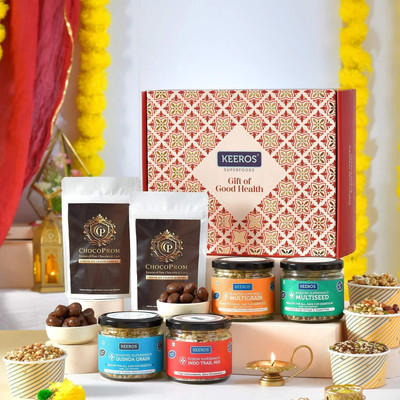 Keeros Bhai Dooj Gift Hamper for your Brother with Roli Chadan Tikka Pack Combo(Pack of 4 Supersnacks & Chocolate Coated Nuts)