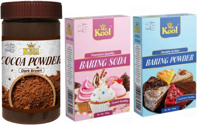 Mr.Kool Dark Brown Cocoa Powder, Baking Soda and Baking Powder 100gm Each.Pack of 3 Combo(300)