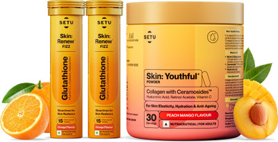SETU Skin Renew Fizz Tablets & Skin Youthful Marine Collagen Powder Combo(30 Tablets & 210g Powder)