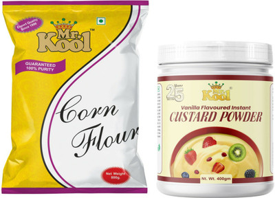 Mr.Kool Corn Flour Powder 800gm Pouch|Vanilla Flavor 400 gm Instant Custard Powder Combo(1200G)
