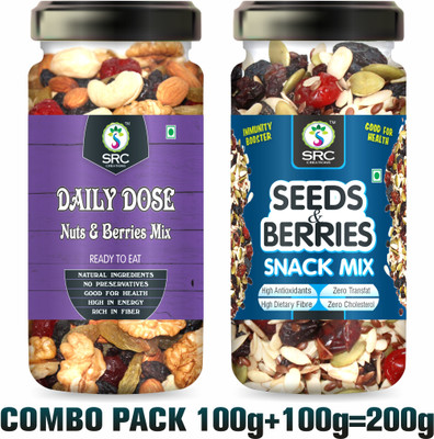 SRC Creations Daily Dose 100g + Seeds & Berries 100g Jar Pack | Breakfast Food Trail Mixture Assorted Seeds & Nuts(2 x 100 g)