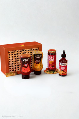 Gusto Foods Pataka Hot Sauce, Mustard Kasundi, Schezwan Gravy & Mango Chilli Sauce Combo Combo(4)