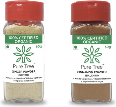 Pure Tree Certified Organic Ginger & Cinnamon Powder 60gm each pack Combo(120 Grams)