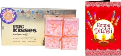 Uphar Creations Delicious Hershey's Kisses Gift Pack With Candle Set And Diwali card Combo(Hershey's Kisses Gift Pack-1 | Diwali Card-1| Diwali Candle Holder-1)