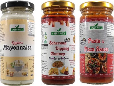 GREEN PIECE Jain Combo Pizza Pasta Sauce and Eggless Mayonnaise,Schezwan Dipping Chutney. Sauce & Dip(750 g)