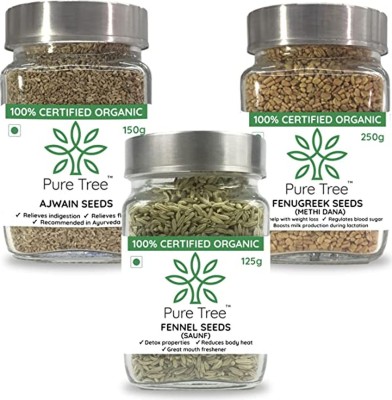 Pure Tree Certified Organic Ajwain Seeds 150gm, Fenugreek Seeds 250gm, Fennel Seeds 125gm Combo(525 Grams)