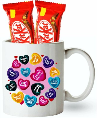 FabBites Love Quote Mug with KitKat Chocolates-Birthday, Valentine Day Gift Pack Ceramic Gift Box(White)