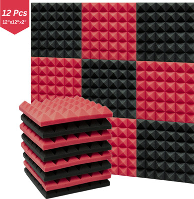 BlessBells Store Foam Pyramid Wall(12 Panels Black, Red)